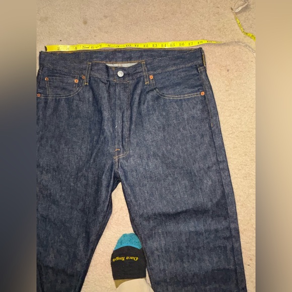 Levis 501 Original Shrink-to-Fit Jeans Mens 36x32 Dark Blue Button Fly Rigid 96” - Picture 3 of 13
